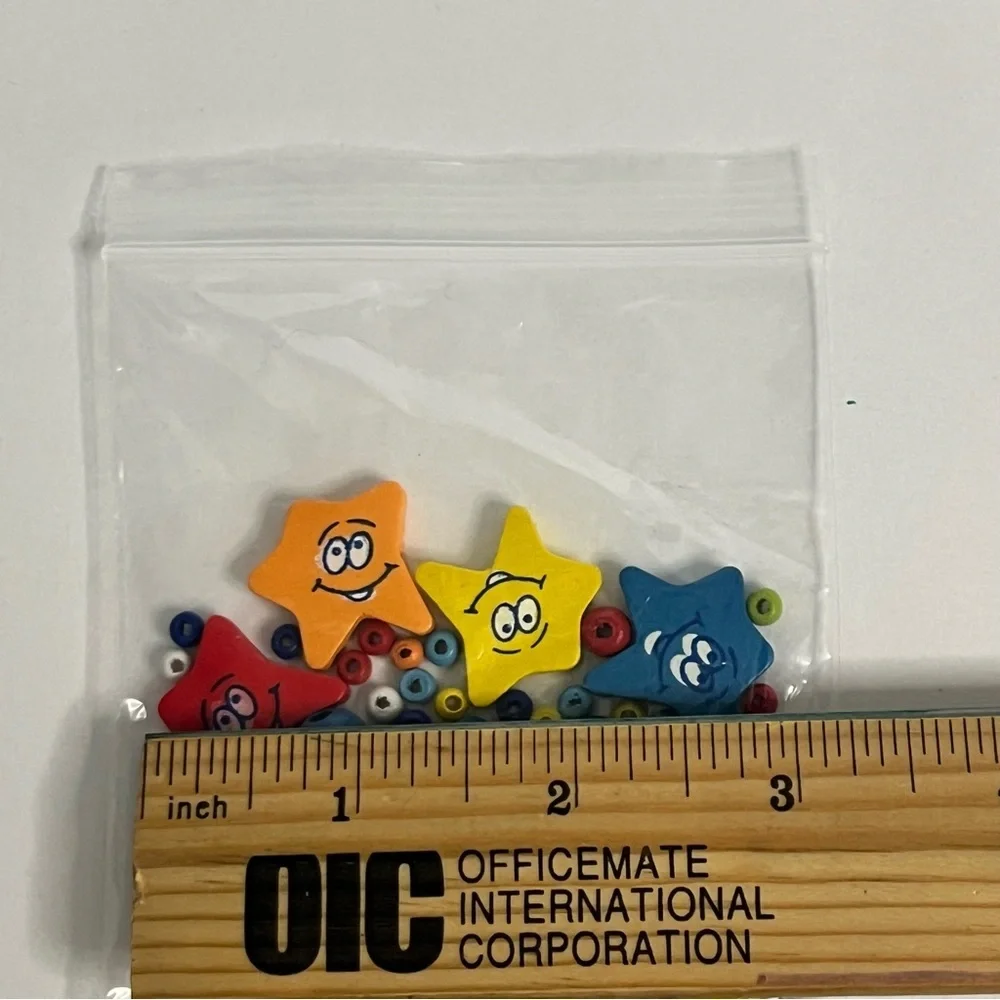 vintage wooden star beads painted faces multi size round bead colorful‎ kidcore